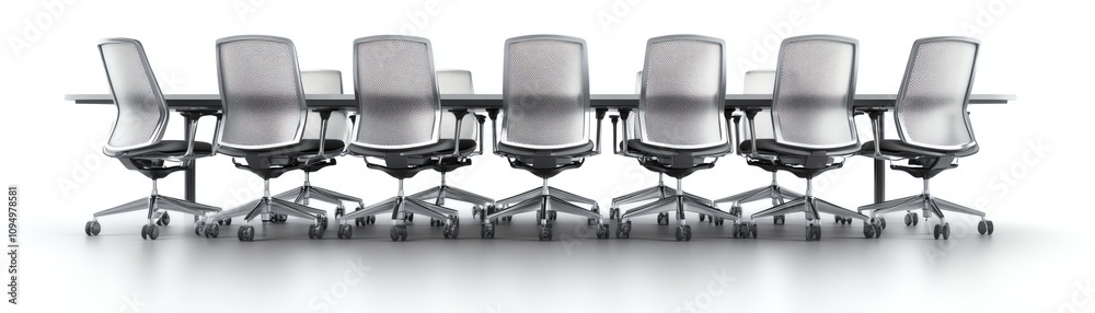 Modern conference table with ergonomic chairs, white isolated background. Modern conference table with ergonomic chairs, white isolated background.