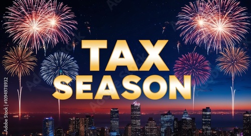 tax season lettering design on night sky with fireworks background new year party concept