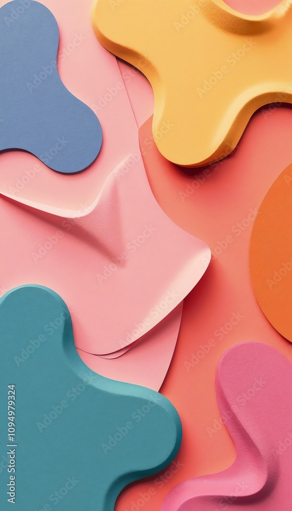 Colorful abstract shapes in playful design, creating a fun and cheerful atmosphere, copy space Colorful abstract shapes in playful design, creating a fun and cheerful atmosphere, copy space