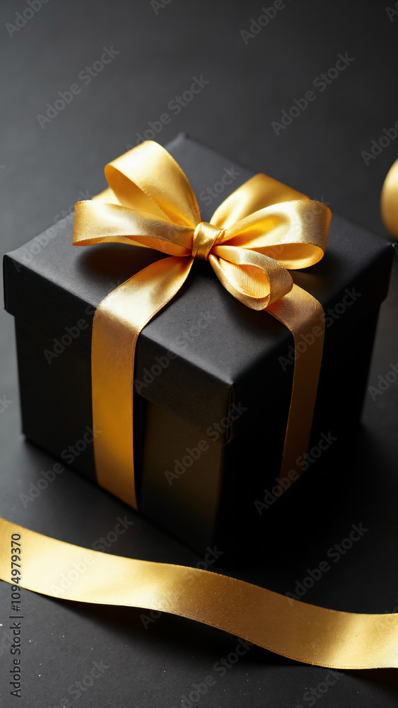 Luxurious Black Gift Box with Gold Ribbon: Elegant Present for Special Occasions, Perfect for Holiday Promotions Luxurious Black Gift Box with Gold Ribbon: Elegant Present for Special Occasions, Perfect for Holiday Promotions
