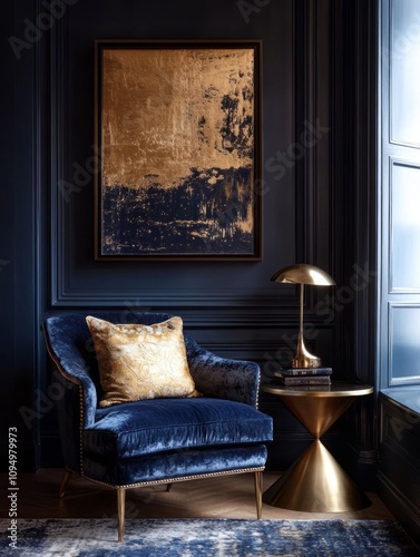 Luxurious Blue Velvet Armch...