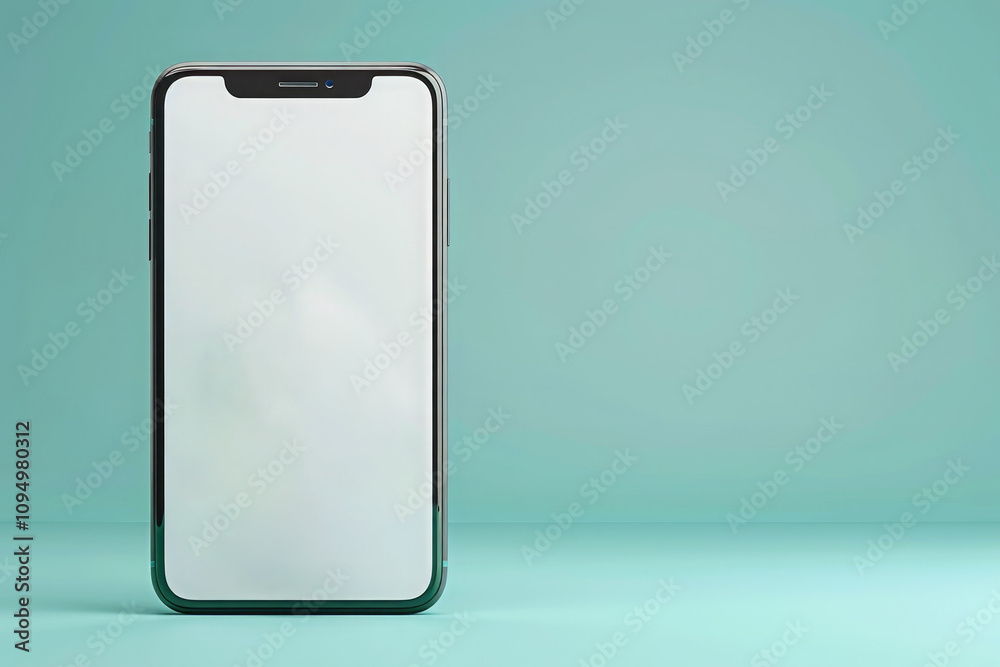 Smartphone with a blank white screen on a blue background. Phone mockup close up isolated on light blue background Smartphone with a blank white screen on a blue background. Phone mockup close up isolated on light blue background
