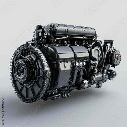 Black powerful industrial engine, detailed design.