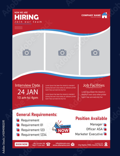 We are hiring flyer template. Job vacancy flyer and recruit. Employment poster