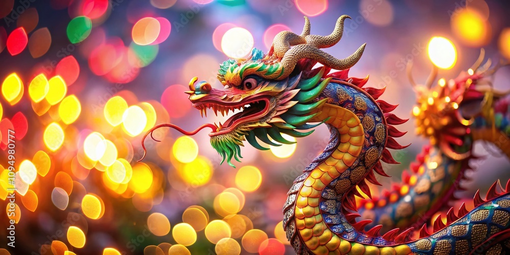 Obraz premium Enchanting Dragon Chinese Texture with Bokeh Effect - A Captivating Fusion of Tradition and Modern Artistry for Commercial Use
