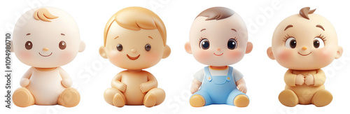 A 3D baby icon displayed on a transparent background, showcasing a cute infant with a joyful expression, perfect for baby-related themes.