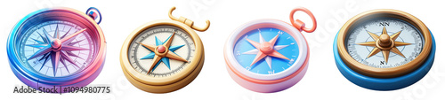A 3D compass icon presented on a transparent background, showcasing a vintage style, representing navigation in treasure hunts and adventures.