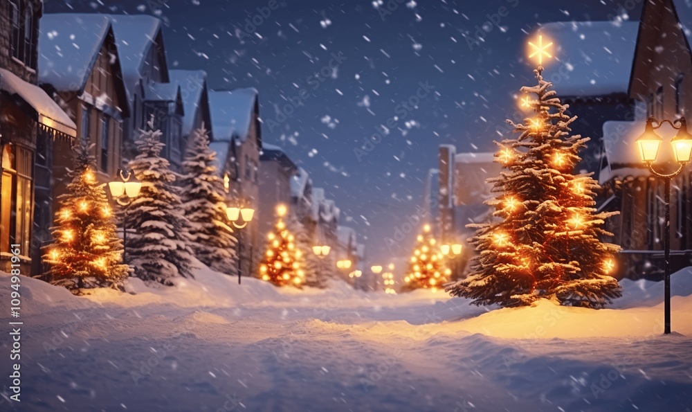 Snowy Christmas night in the village Snowy Christmas night in the village