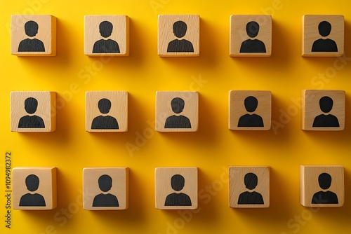Yellow Background Team People Icons Silhouette Organization Planning
