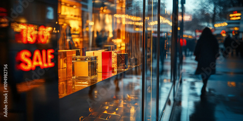 Wallpaper Mural Big neon sale sign on Front window of a shopping store  in winter holiday seasaon sales promotional sign in storefront christmas discounts Torontodigital.ca