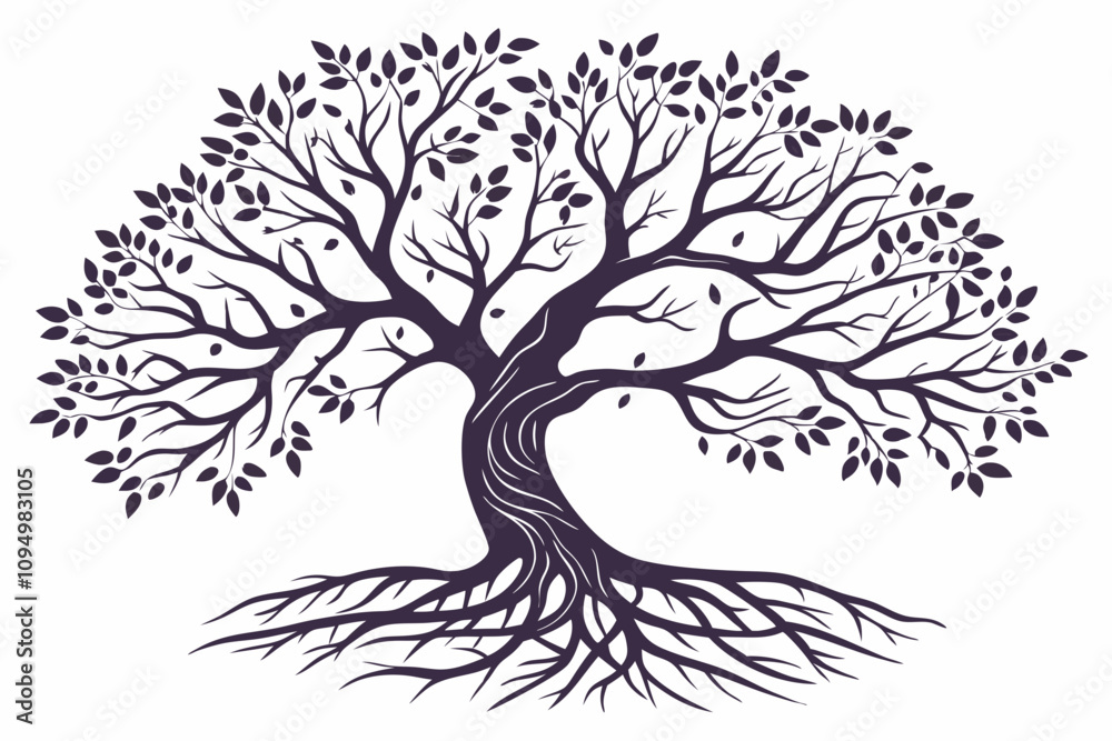 Obraz premium Elegant Tree Silhouette Vector with Natural Branch and Root Details 