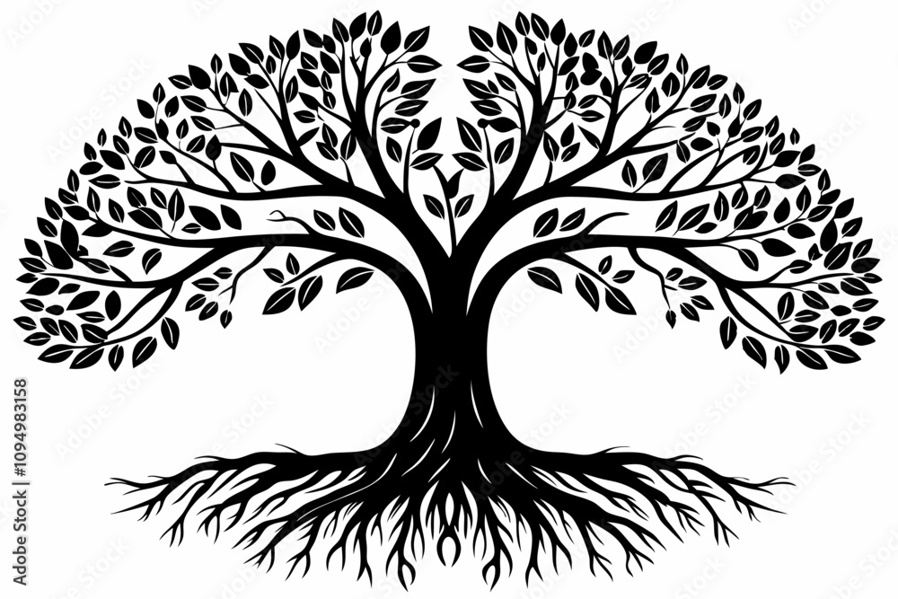 Obraz premium Elegant Tree Silhouette Vector with Natural Branch and Root Details 