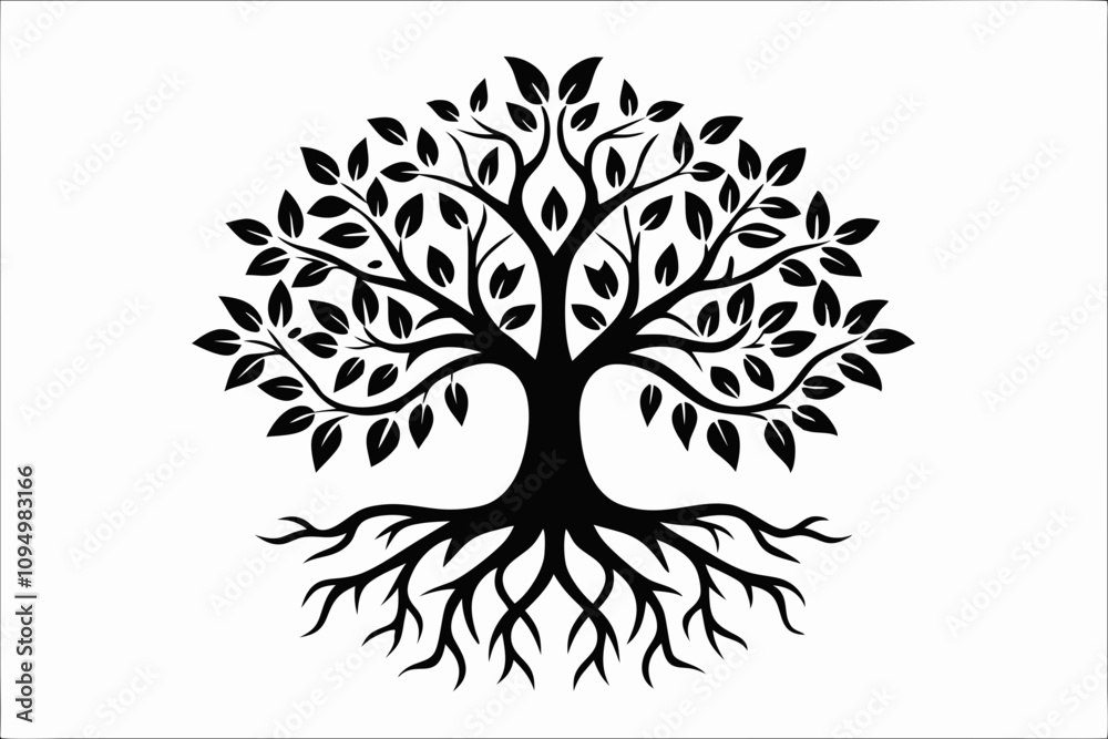 Obraz premium Elegant Tree Silhouette Vector with Natural Branch and Root Details 
