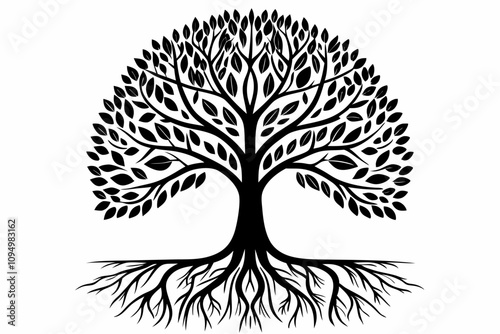 Elegant Tree Silhouette Vector with Natural Branch and Root Details 