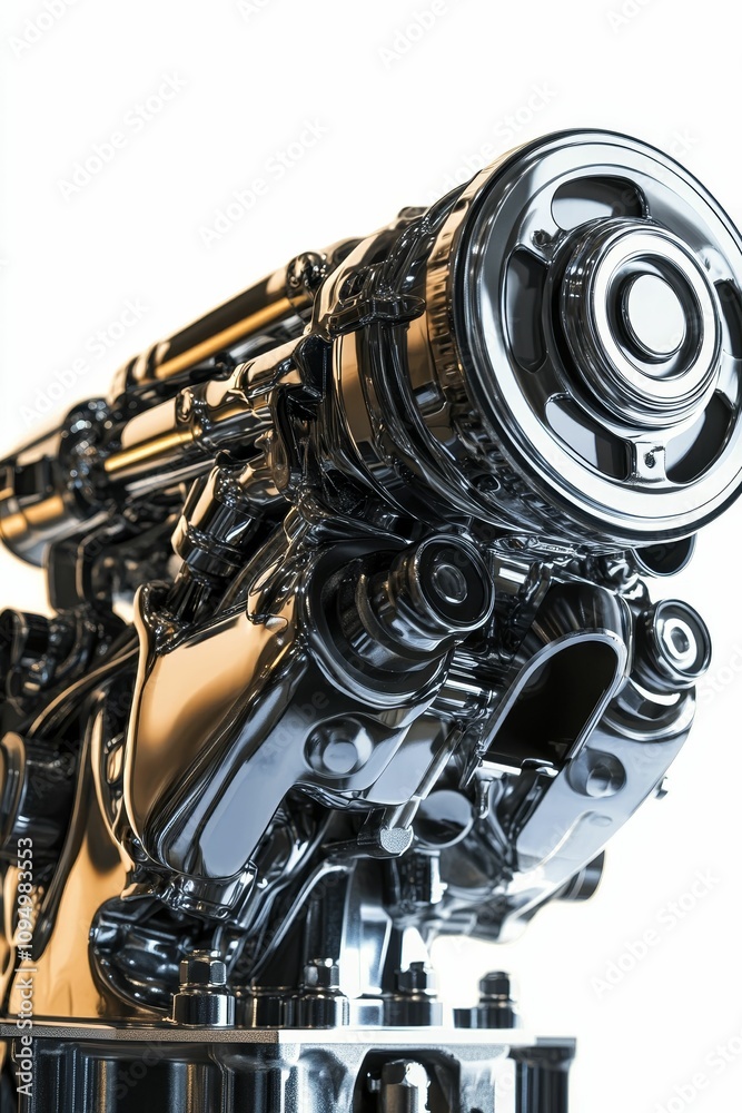 Polished chrome engine, intricate details. Polished chrome engine, intricate details.