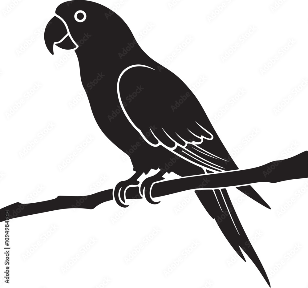 Obraz premium A parrot with a striking crest sat elegantly on a branch, its silhouette sharply defined against the backdrop.