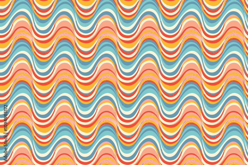Retro 70s Groovy Hippie Backgrounds with Psychedelic Waves and Swirl Patterns