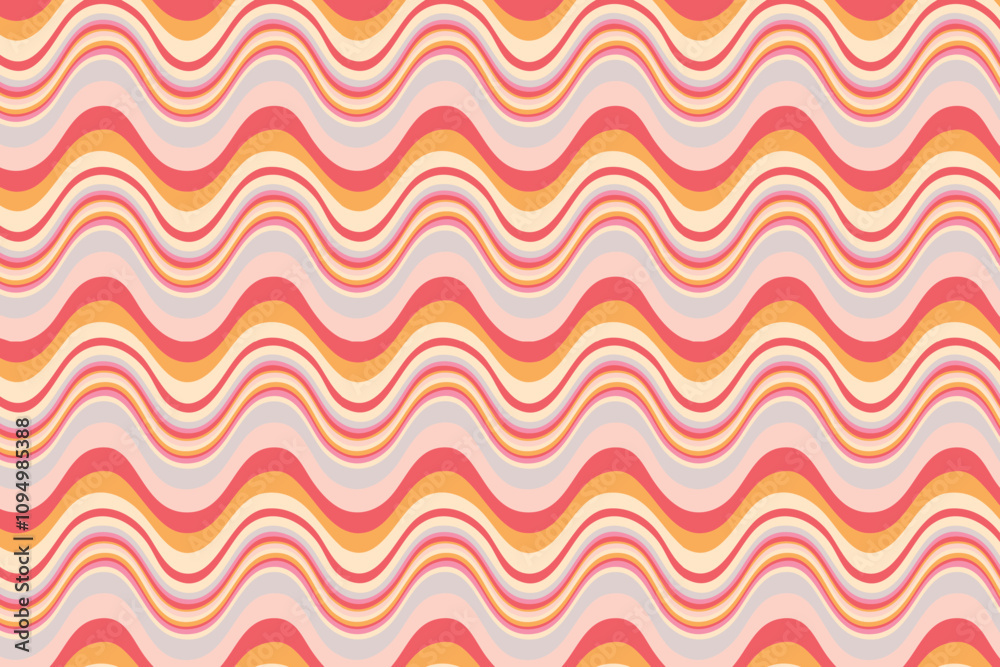 Retro 70s Groovy Hippie Backgrounds with Psychedelic Waves and Swirl Patterns
