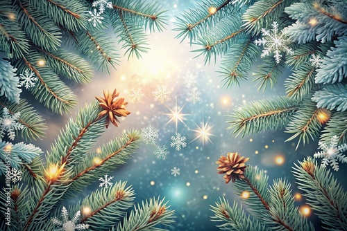 Enchanting Winter Background Featuring Spruce Twigs for a Magical Christmas Atmosphere in a Festive Holiday Design