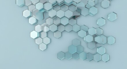 Papier peint photo  Blue Hexagon Glass Sculpture, Hexagons Shape Design, Reflective, Elegant Refracting Translucent Art  © AC's Inspired Images