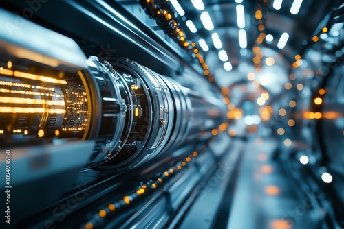 Complex machinery with glowing tubes illustrates advanced technology and the intricate design of digital infrastructure in an industrial setting. photo