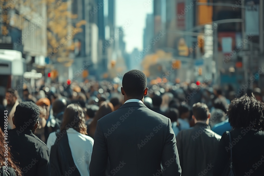 African American Businessman Commuting Gray Suit, City Shadows African American Businessman Commuting Gray Suit, City Shadows