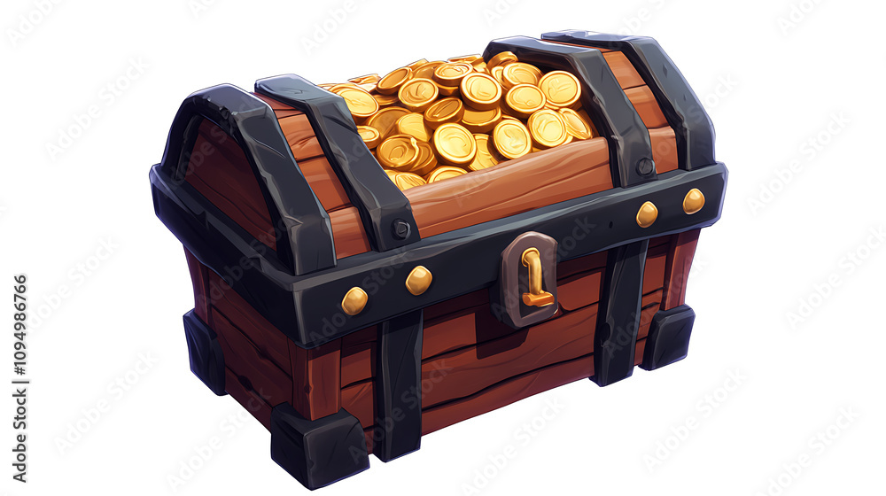 A wooden treasure chest overflowing with gold coins, symbolizing wealth and adventure. A wooden treasure chest overflowing with gold coins, symbolizing wealth and adventure.