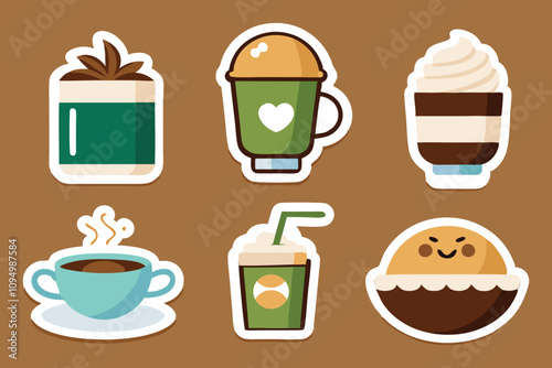 Charming and Whimsical Coffee and Dessert Illustrations: A Playful Collection of Stickers Celebrating Your Favorite Beverages and Treats