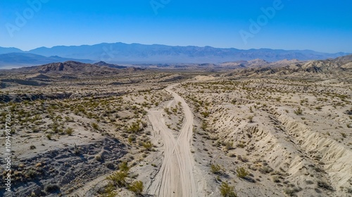 Breathtaking drone captured image of a serene desert landscape with undulating sand dunes and a clear cloudless blue sky This expansive