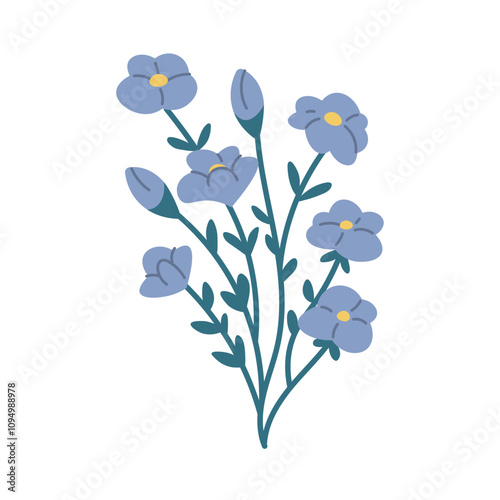 Flat forget-me-nots on white background. Bouquet of wildflowers myosotis isolated. Vector floral element