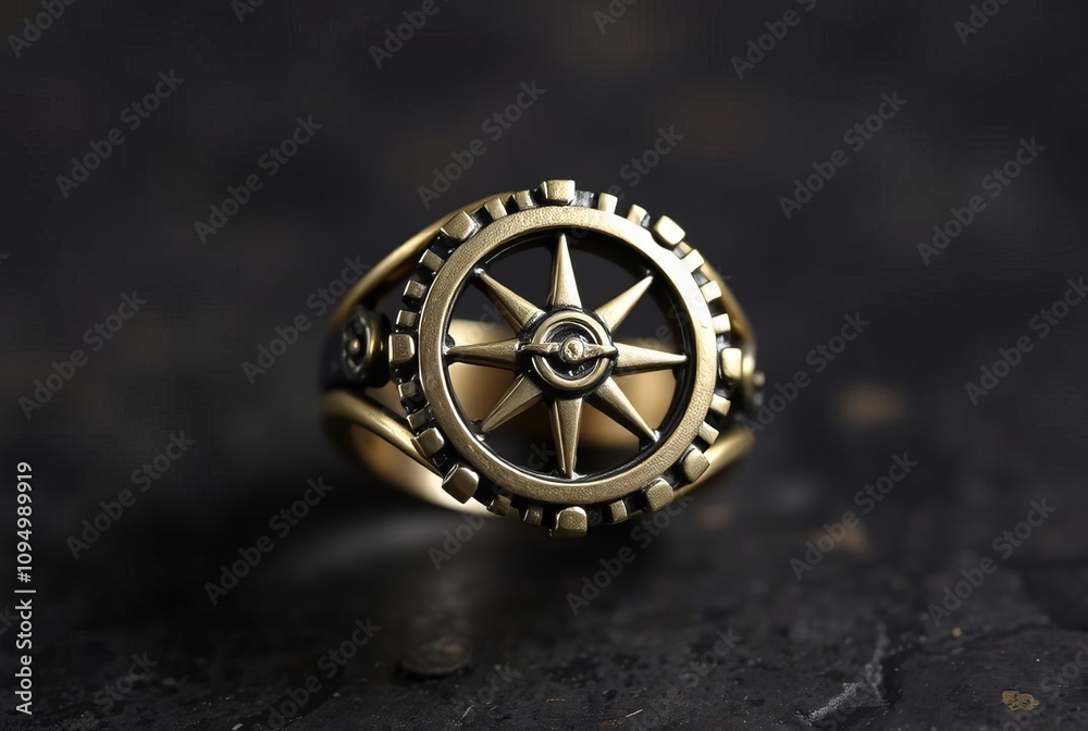 Steampunk Ring A ring with a gear or compass design ; Steampunk Ring A ring with a gear or compass design ;