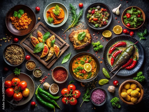 Wallpaper Mural Exquisite Food Photography Featuring Delicious Dishes on a Striking Black Background for Culinary Inspiration and Marketing Use Torontodigital.ca