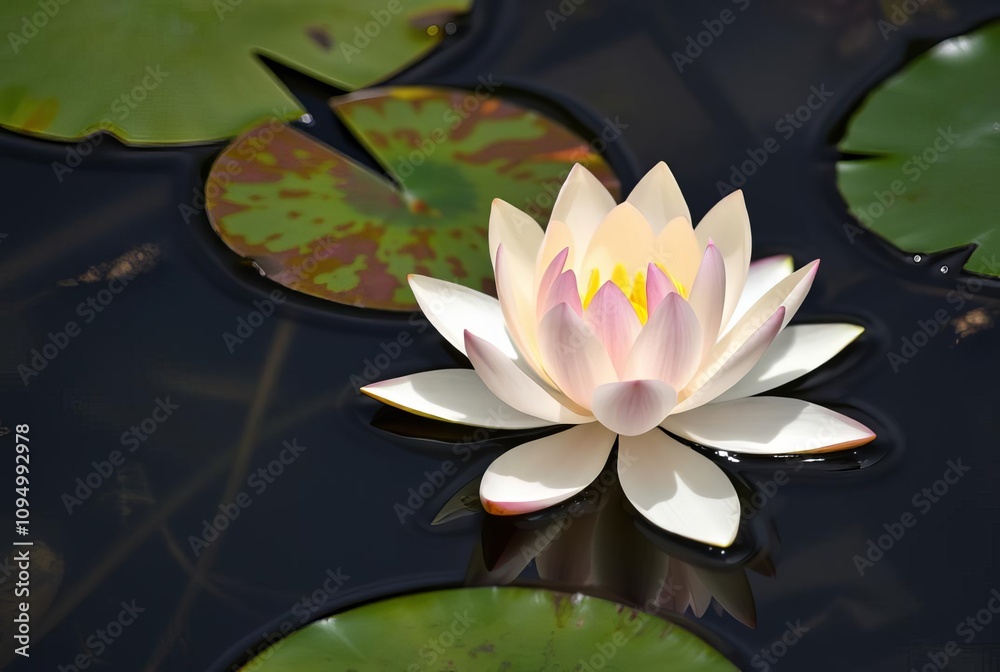 _. Water Lily Floating on a Pond Illustrating the adaptation of _. Water Lily Floating on a Pond Illustrating the adaptation of
