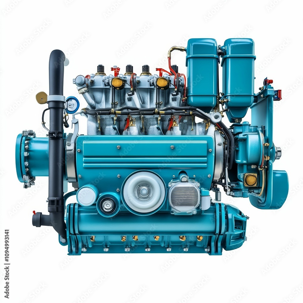 Teal marine engine, powerful, robust design. Teal marine engine, powerful, robust design.