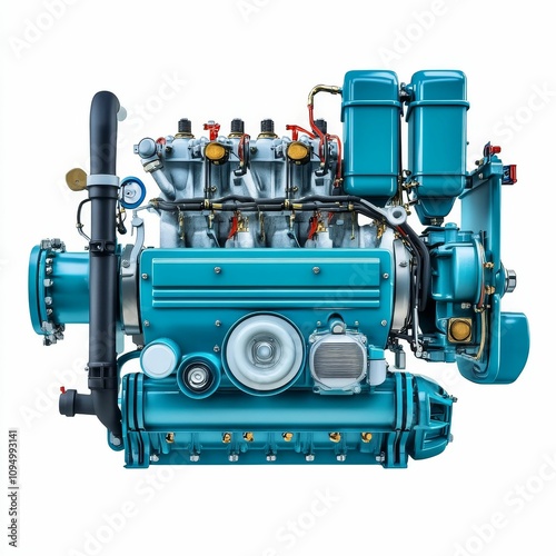 Teal marine engine, powerful, robust design.