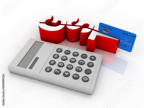 3d rendering  credit or debit card swiping GST near calculator photo