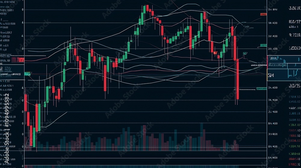 Naklejka premium Detailed Market Analysis with Candlestick Charts and Rising Trends design depicting the financial data and analytics of the market performance