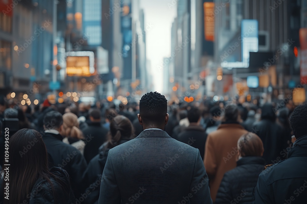 African American Man in Gray Suit, Rush Hour City Back View African American Man in Gray Suit, Rush Hour City Back View