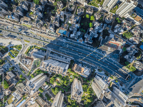 Aerial view of modern city crowded building landscape in Macau