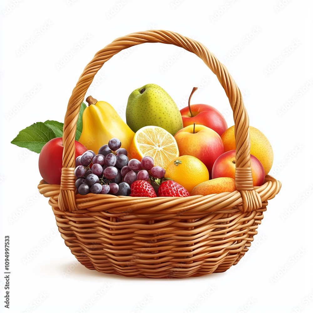 A Colorful Basket of Fresh Seasonal Fruits, A Vibrant Display of Nature's Bounty A Colorful Basket of Fresh Seasonal Fruits, A Vibrant Display of Nature's Bounty