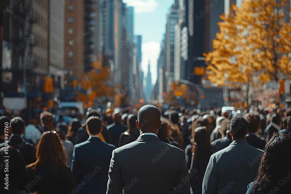 Obraz premium African American Man in Suit, Fall City Congestion