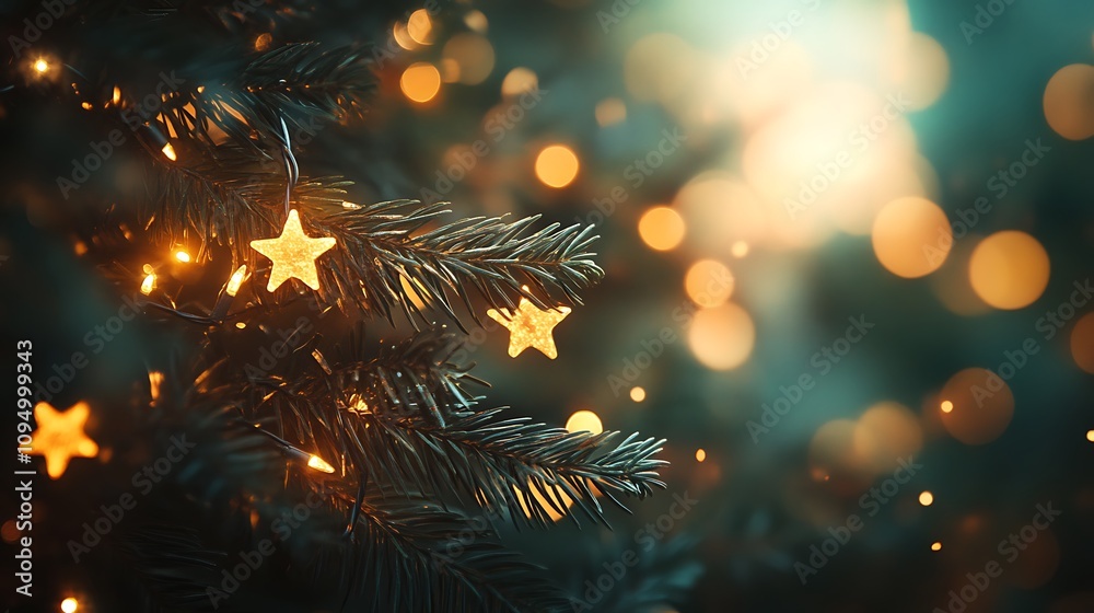 Fototapeta premium Festive Christmas Elements: Pine Branches, Ornaments, Gifts, Candles, and Snowy Landscapes