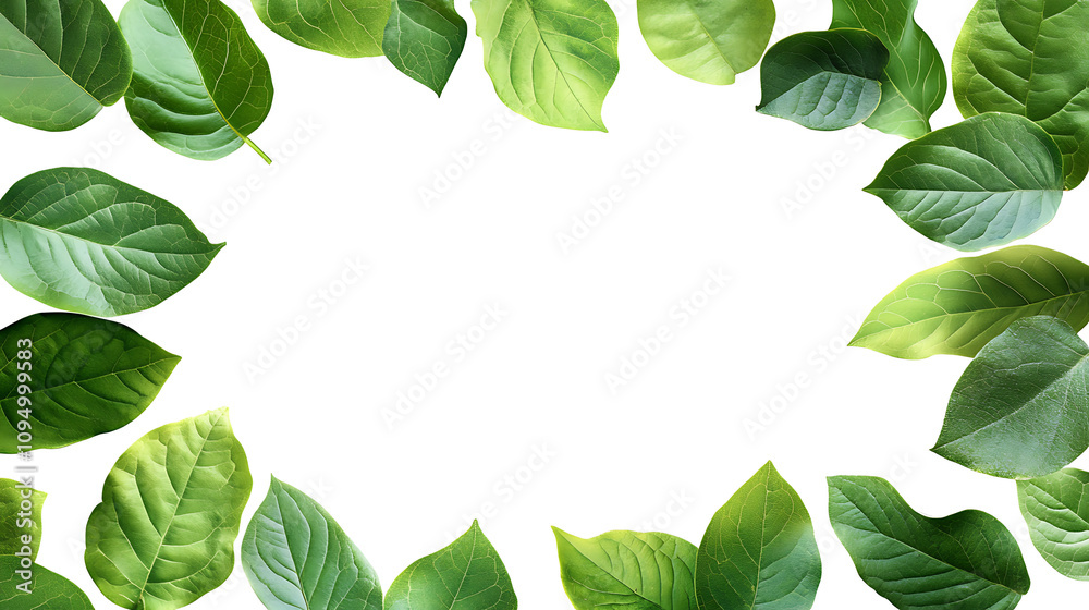 A collection of green leaves arranged around a blank space for design use. A collection of green leaves arranged around a blank space for design use.