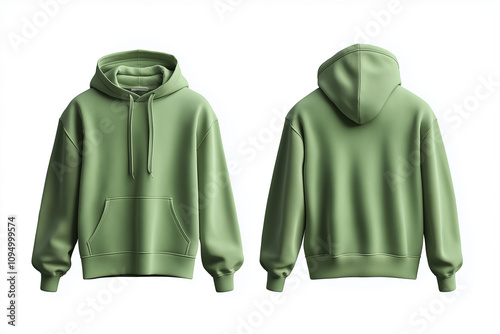 Unisex Green Hoodie Jacket Front and Back for Mockups in White Background
