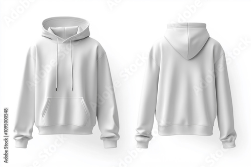 White Hoodie Jacket Front and Back for Mockups in White Background