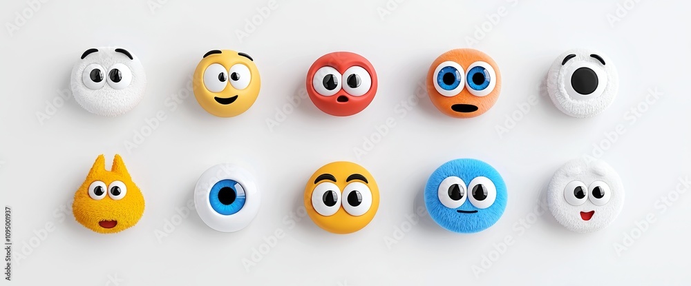 Googly eyes isolated on a transparent background. A modern, realistic illustration of comic character eyeballs with yellow eyelids, portraying a goofy mascot that appears surprised, crazy,