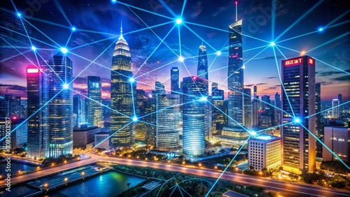 Wallpaper Mural Futuristic Smart Cityscape at Night with Neon Borders Illustrating AI, Technology, and Innovation in Energy and Communication Networks for a Bright Tomorrow Torontodigital.ca