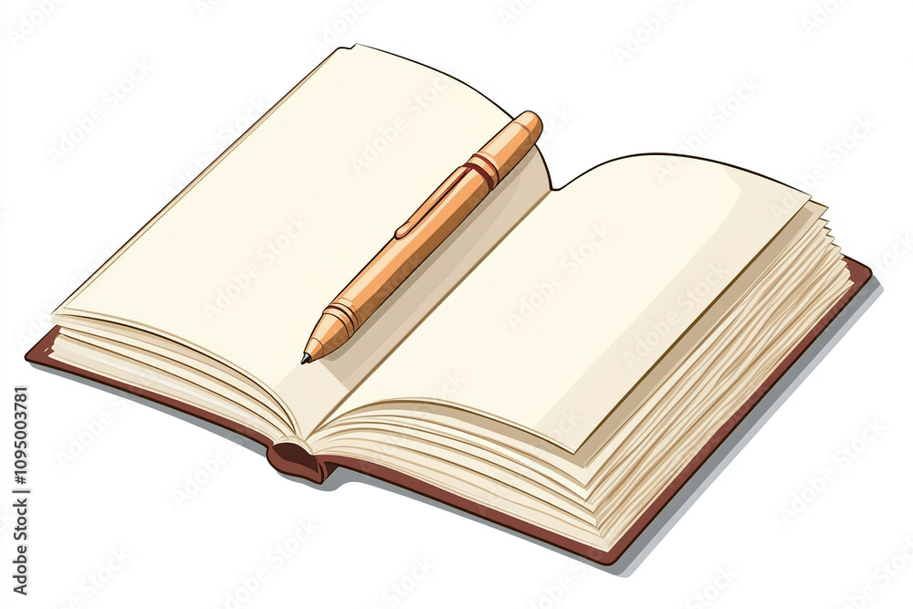 Flat cutout vector sticker of a gratitude journal with a pen, isolated on white background. Flat cutout vector sticker of a gratitude journal with a pen, isolated on white background.