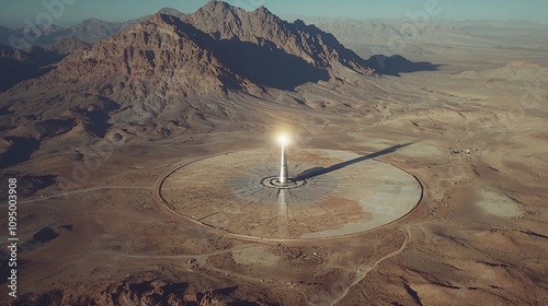 Innovative concentrated solar power tower system situated in a vast desert landscape harnessing the sun s energy for large scale photo