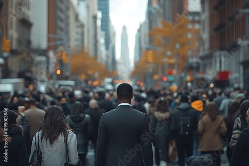 Wallpaper Mural Anonymous African American Businessman Commuting in Fall Urban Crowd Torontodigital.ca